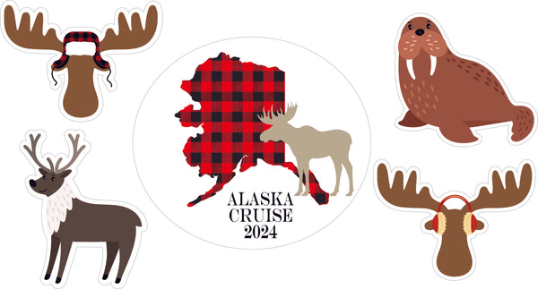 5 Piece Alaska Bundle Cruise Door Magnets Featuring Moose, Deer and Walrus