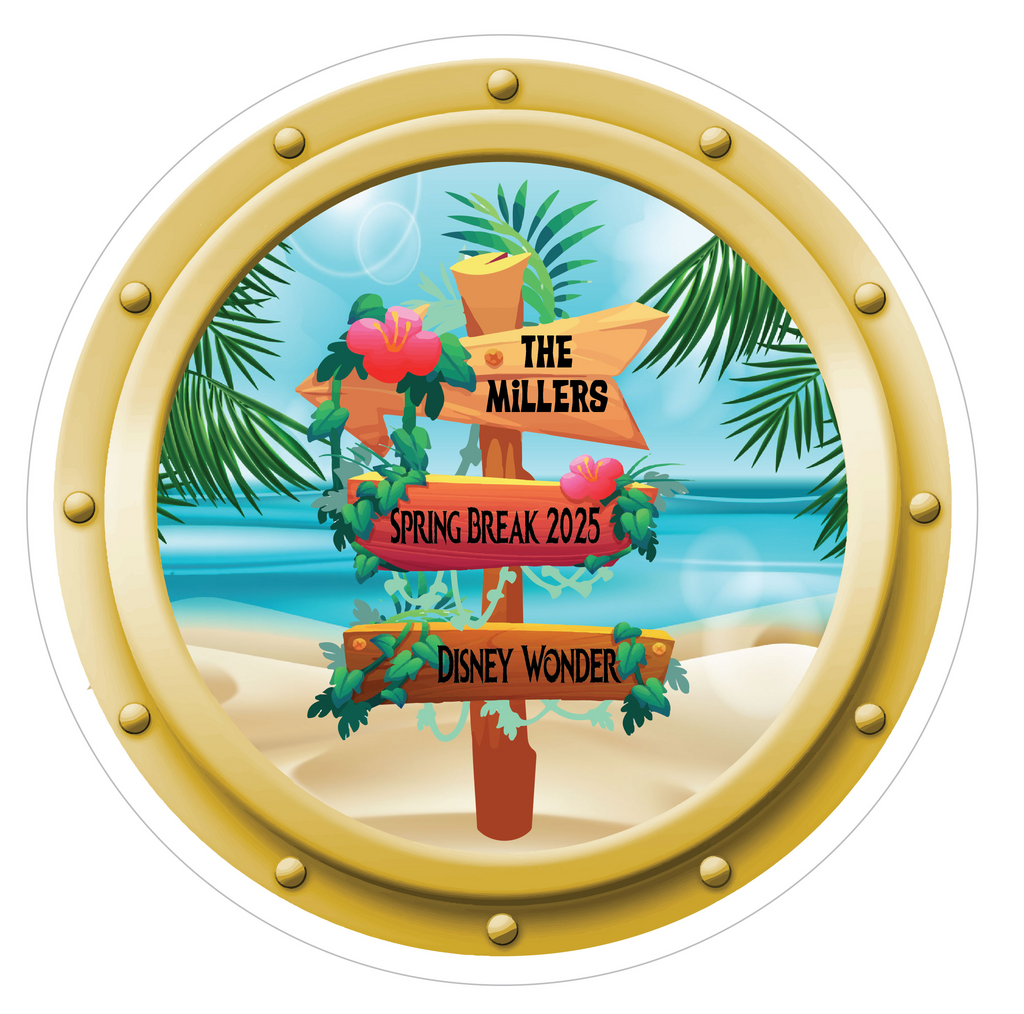 Porthole Beach Scene with Direction Signs Door Magnet