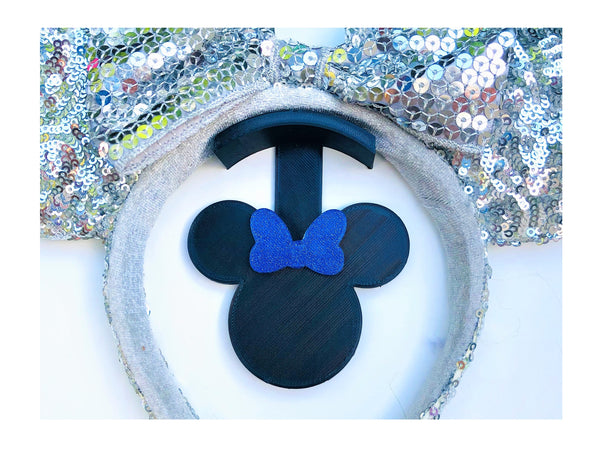 Mouse Head Blue Glitter Bow Wall Mount
